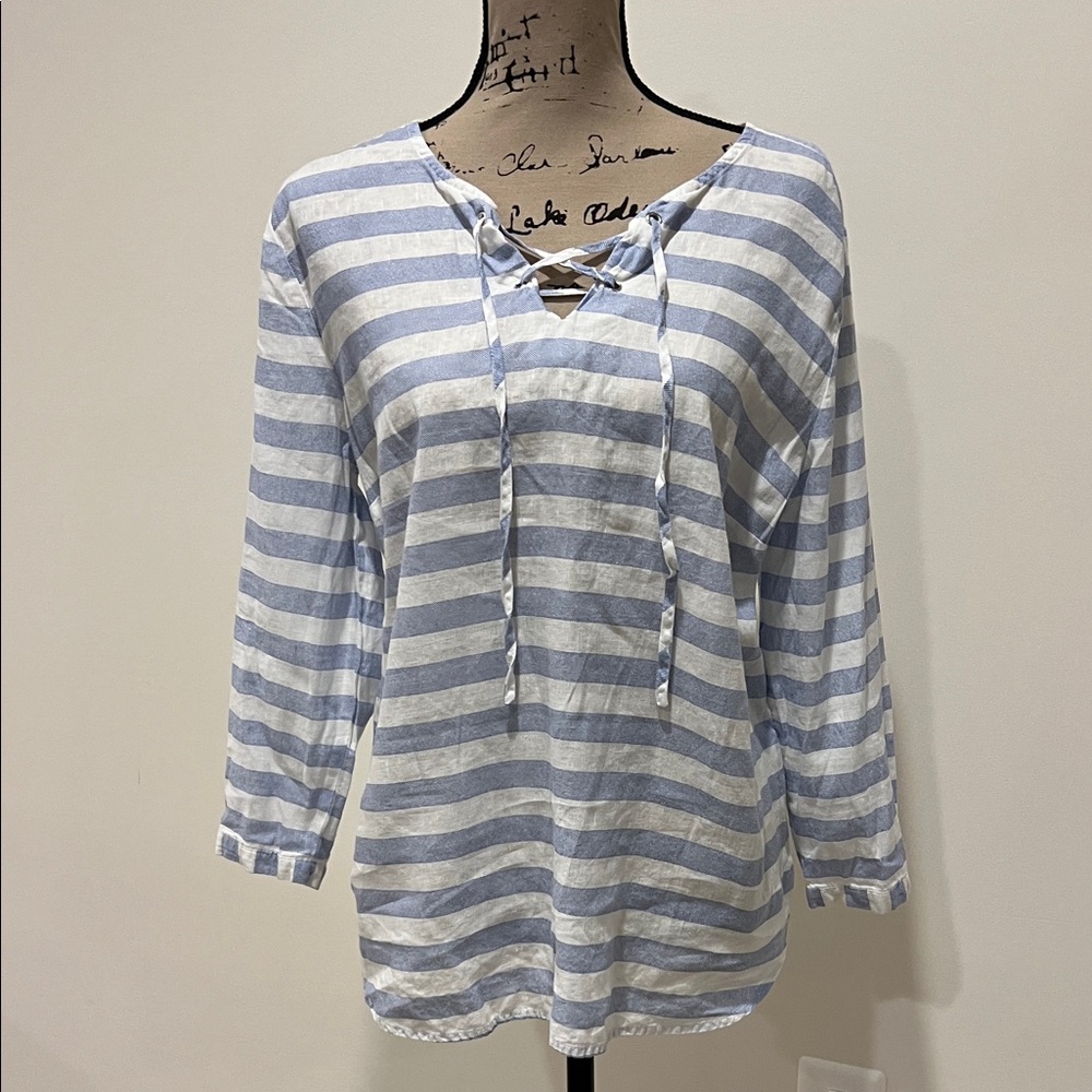 Striped Lace-Up Long Sleeve Top
